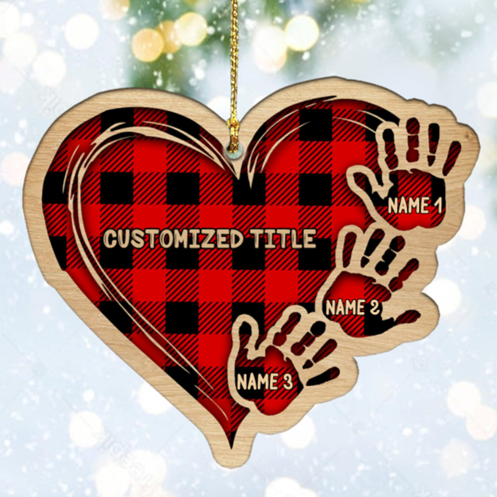 Personalized Checkered Heart Family Christmas Ornament with Engraved 1-11 Name