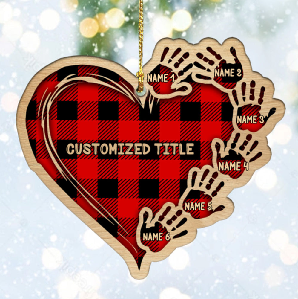 Personalized Checkered Heart Family Christmas Ornament with Engraved 1-11 Name