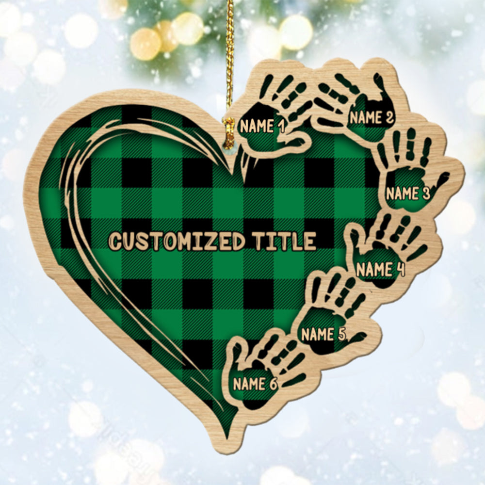 Personalized Checkered Heart Family Christmas Ornament with Engraved 1-11 Name