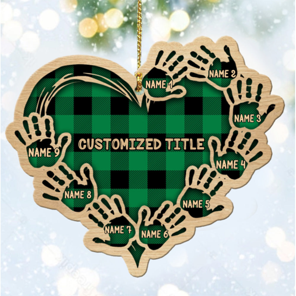 Personalized Checkered Heart Family Christmas Ornament with Engraved 1-11 Name