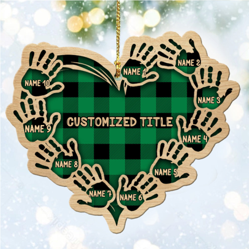 Personalized Checkered Heart Family Christmas Ornament with Engraved 1-11 Name