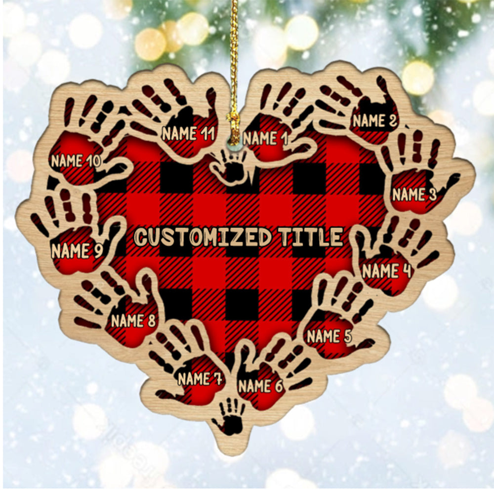 Personalized Checkered Heart Family Christmas Ornament with Engraved 1-11 Name