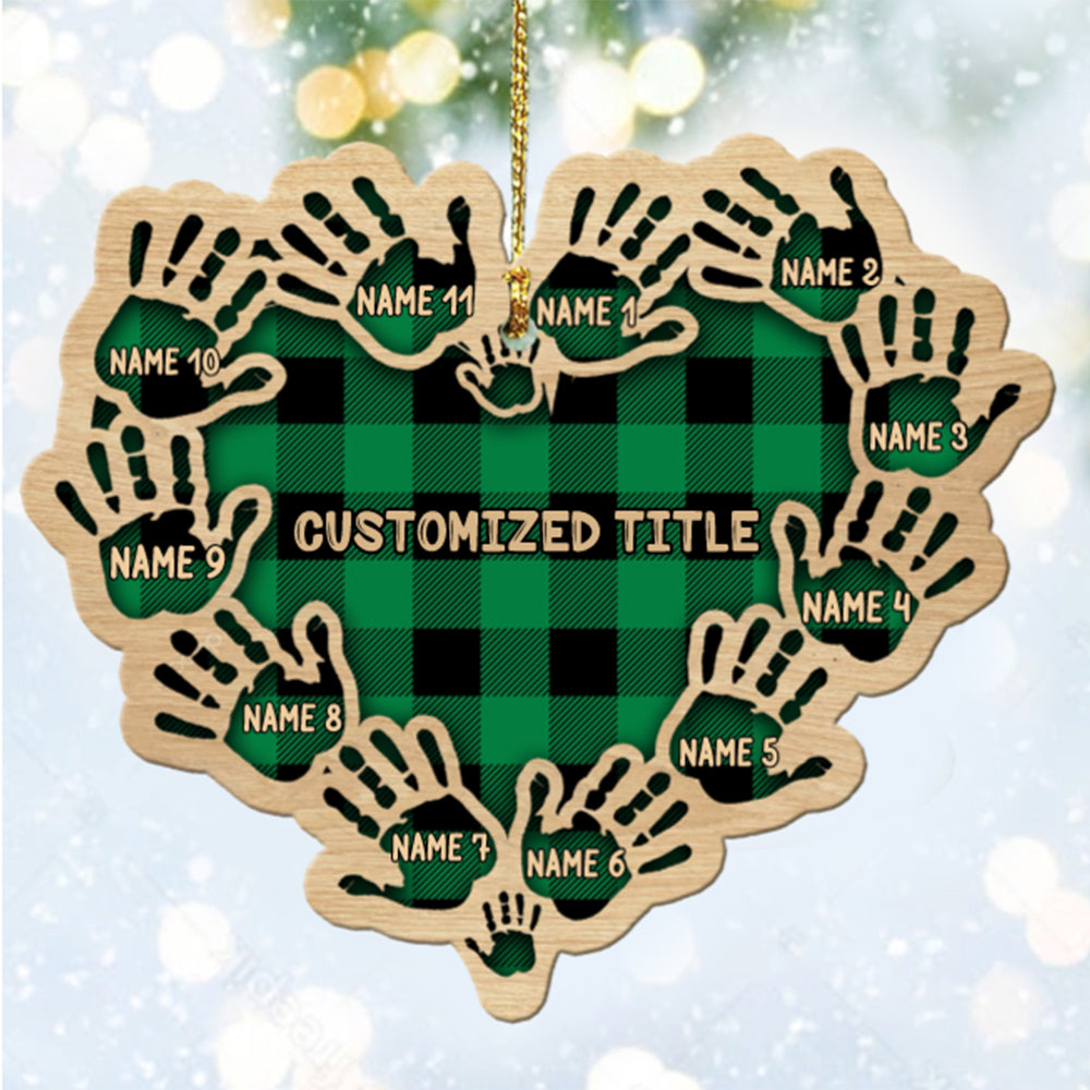 Personalized Checkered Heart Family Christmas Ornament with Engraved 1-11 Name