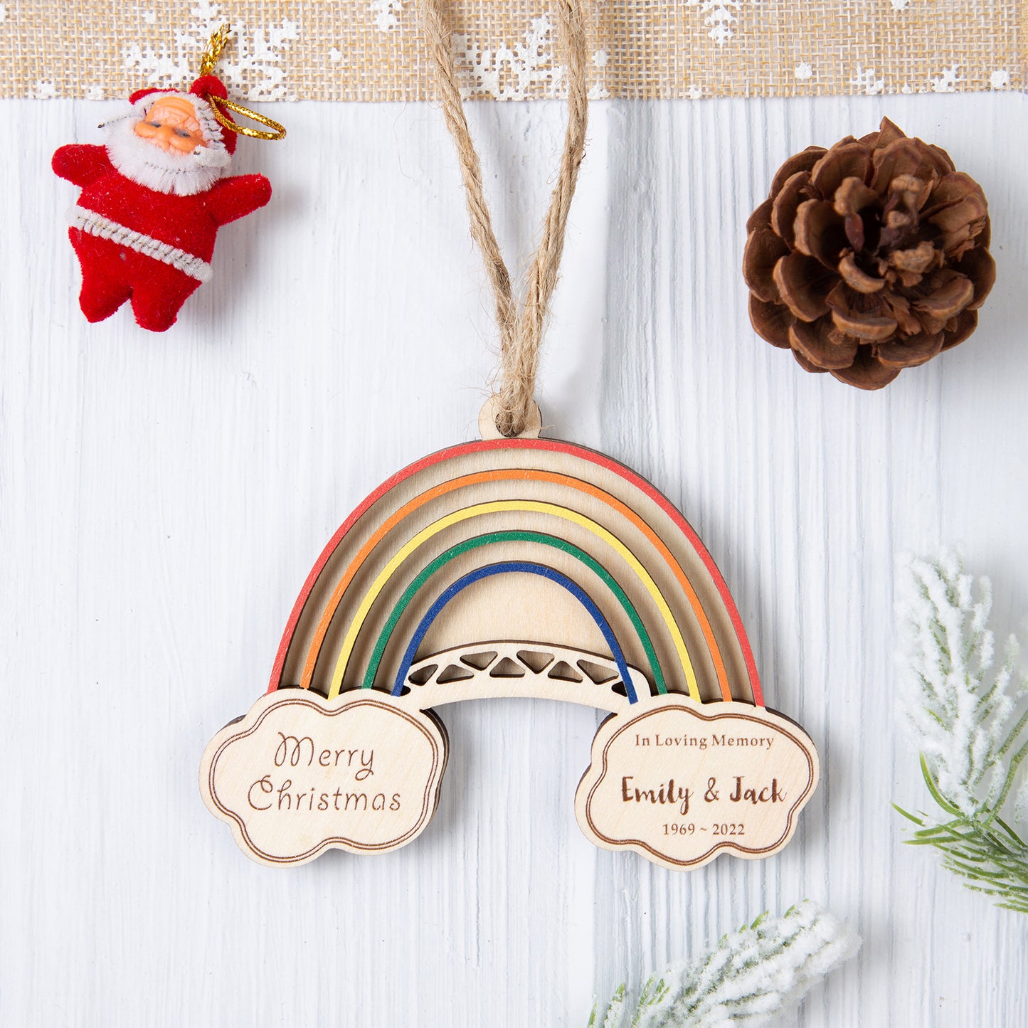 Merry Christmas Rainbow Custom Name Ornament