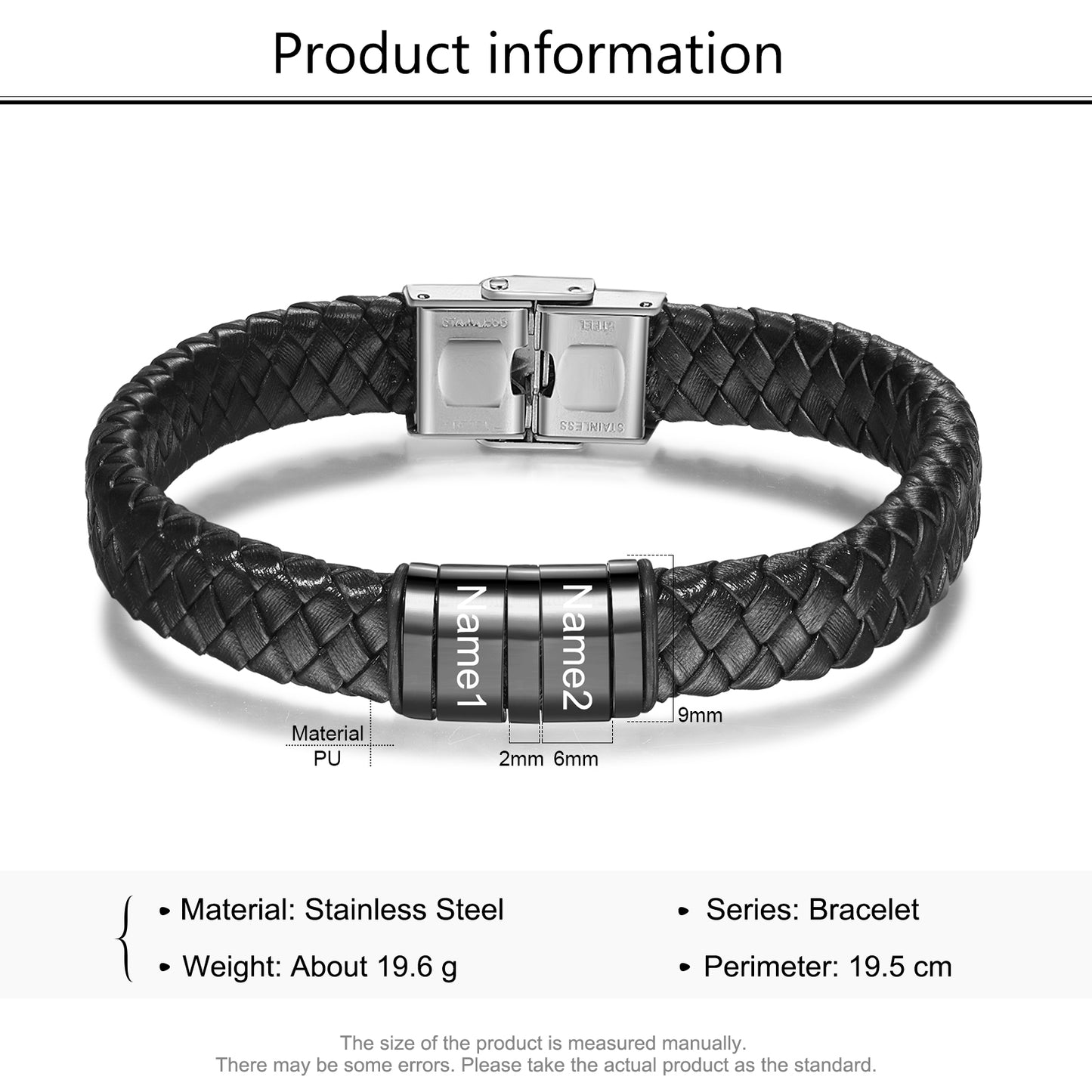 Custom Stainless Steel Leather Bracelet