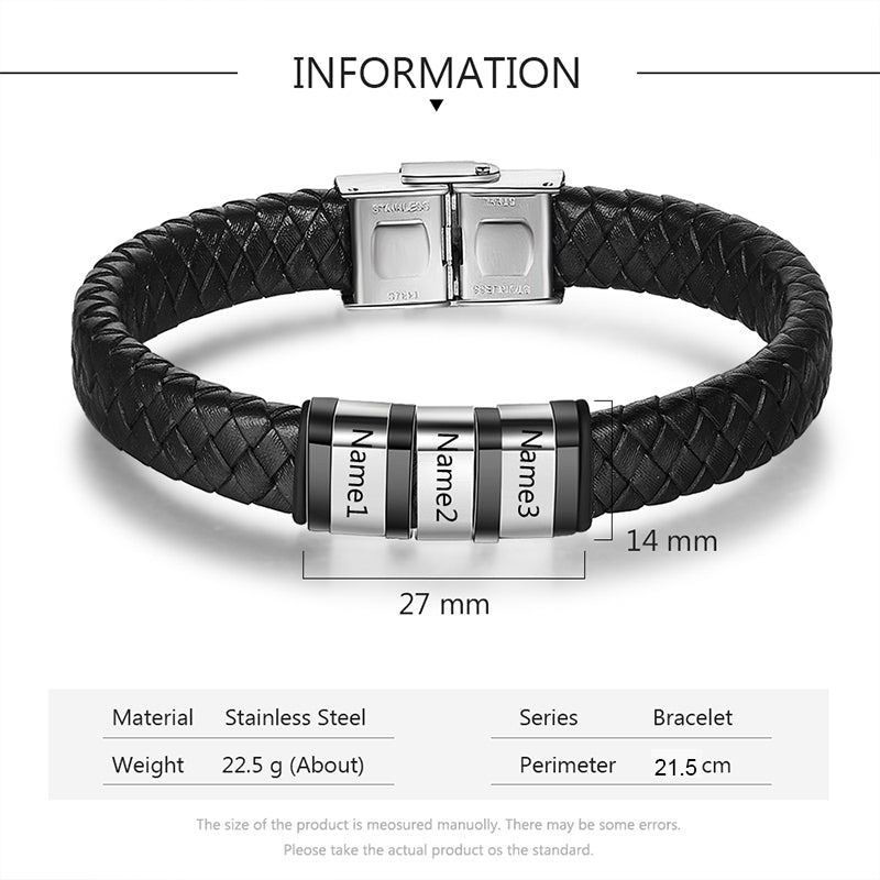 Custom Stainless Steel Leather Bracelet