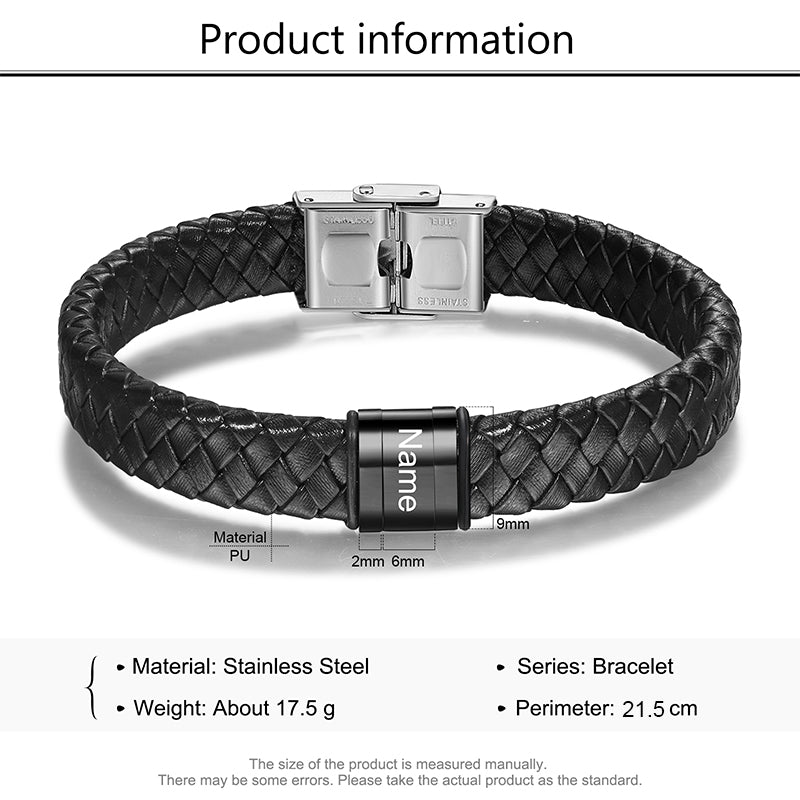 Custom Stainless Steel Leather Bracelet