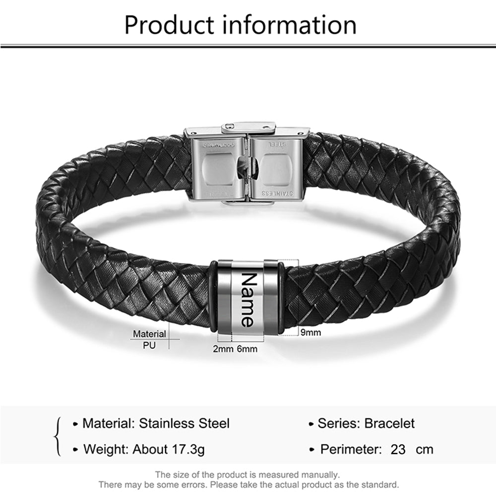 Custom Stainless Steel Leather Bracelet