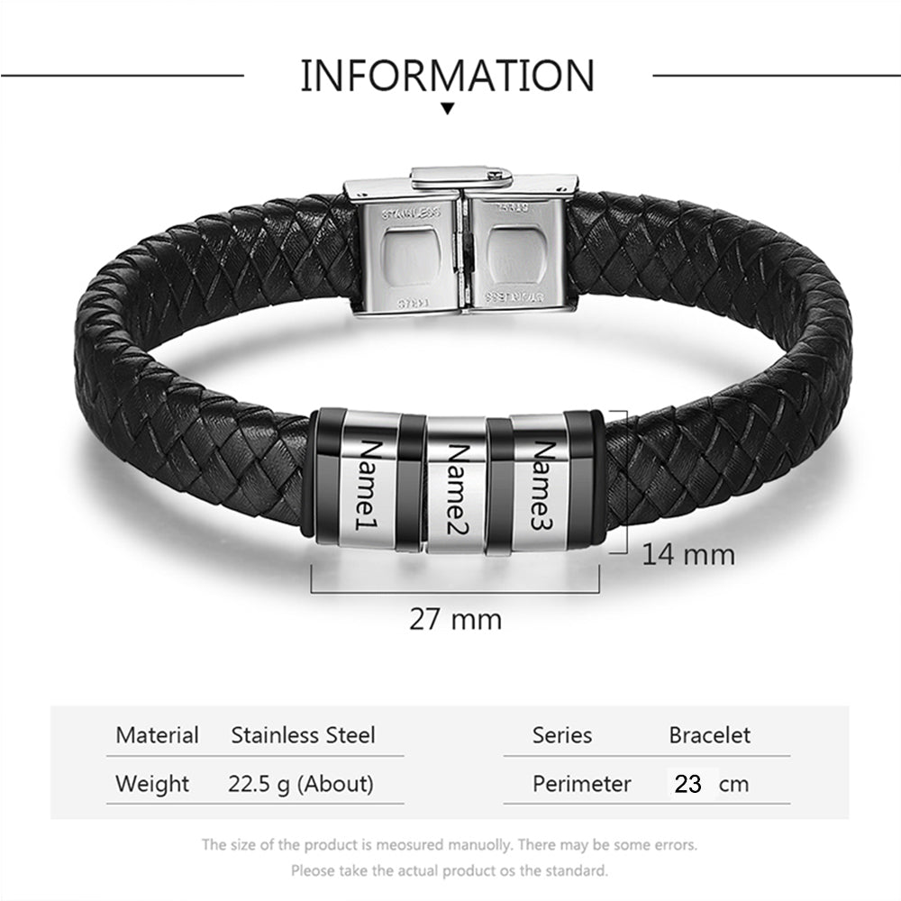 Custom Stainless Steel Leather Bracelet