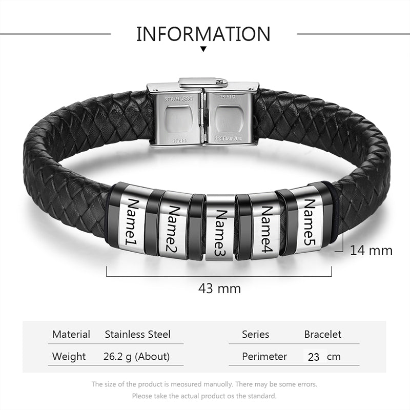 Custom Stainless Steel Leather Bracelet