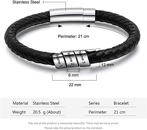 Custom Three Beads Stainless Steel Leather Bracelet