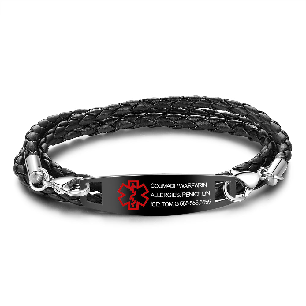 PU Leather Cord Medical Titanium Steel Bracelet