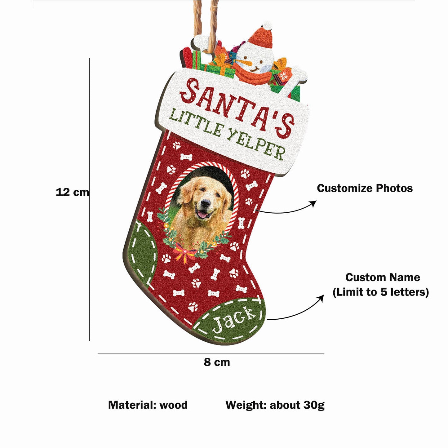 Custom Photo Christmas Sock Ornament