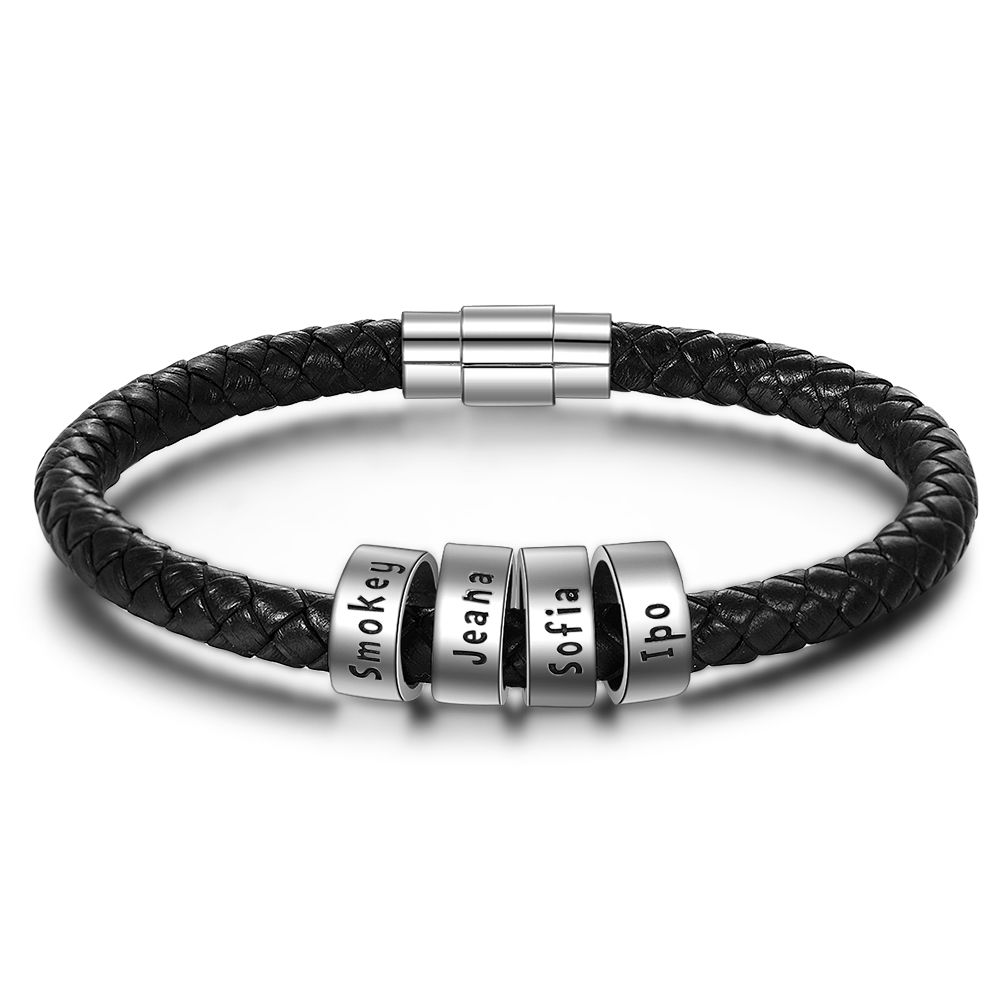 Custom Stainless Steel Leather Bracelet