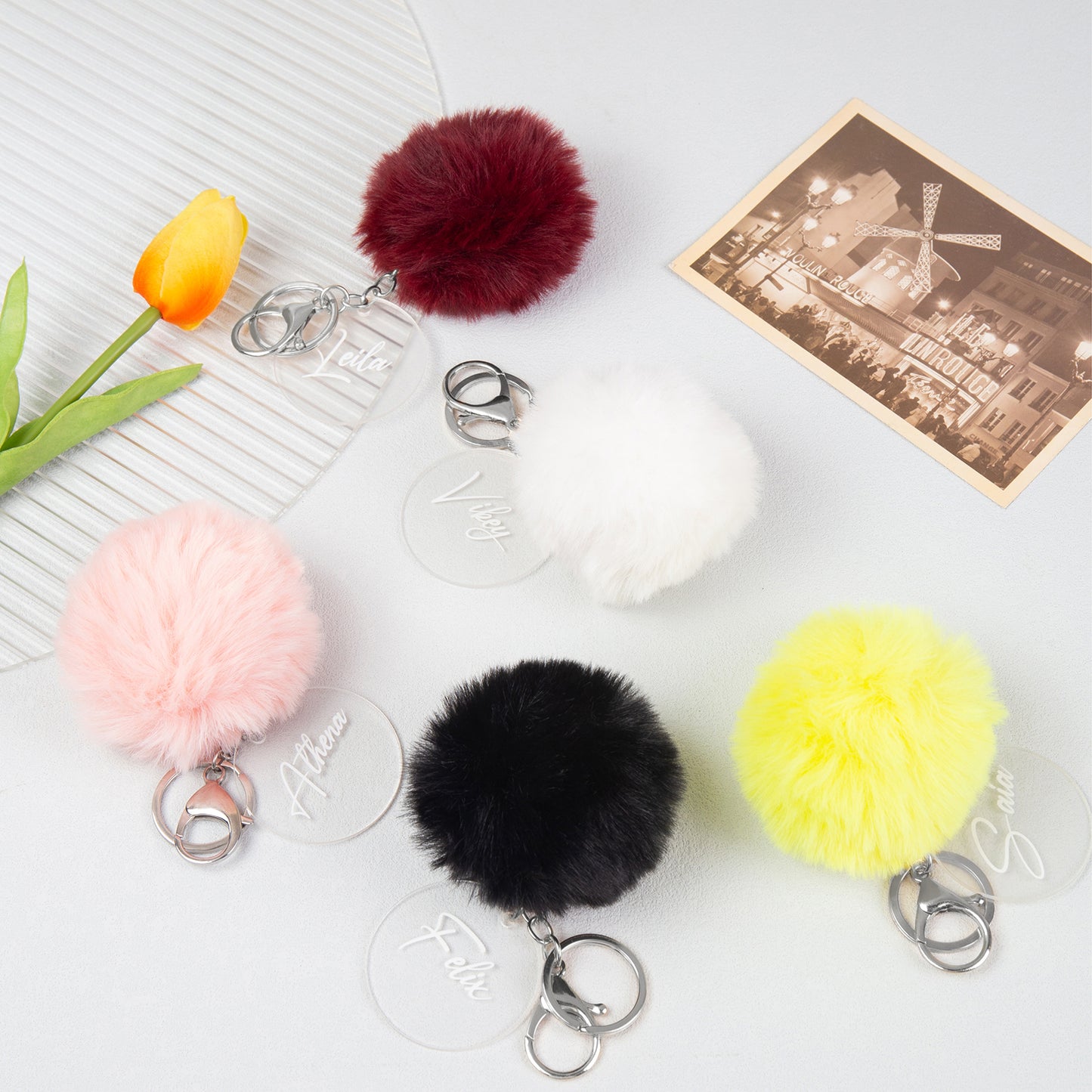 Custom Name Plush Ball Keychain