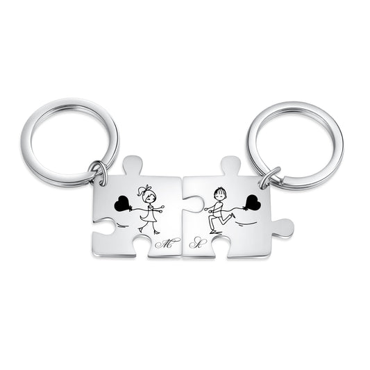 Custom Stainless Steel Couple Puzzle Keychian