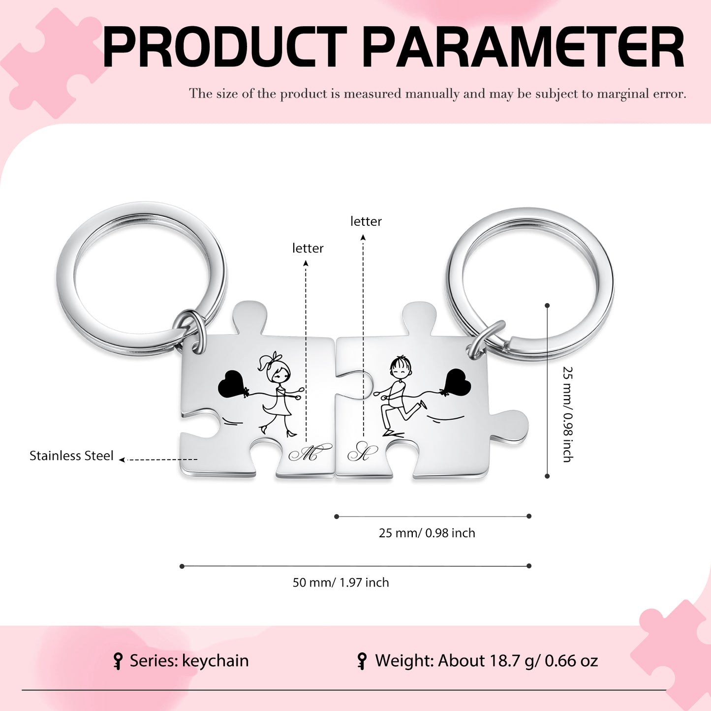 Custom Stainless Steel Couple Puzzle Keychian