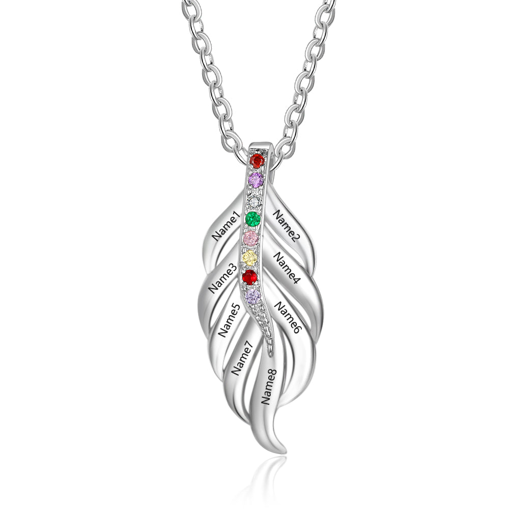 S925 Personalized Name Leaf Shape Pendant Necklace with Colorful Birthstones