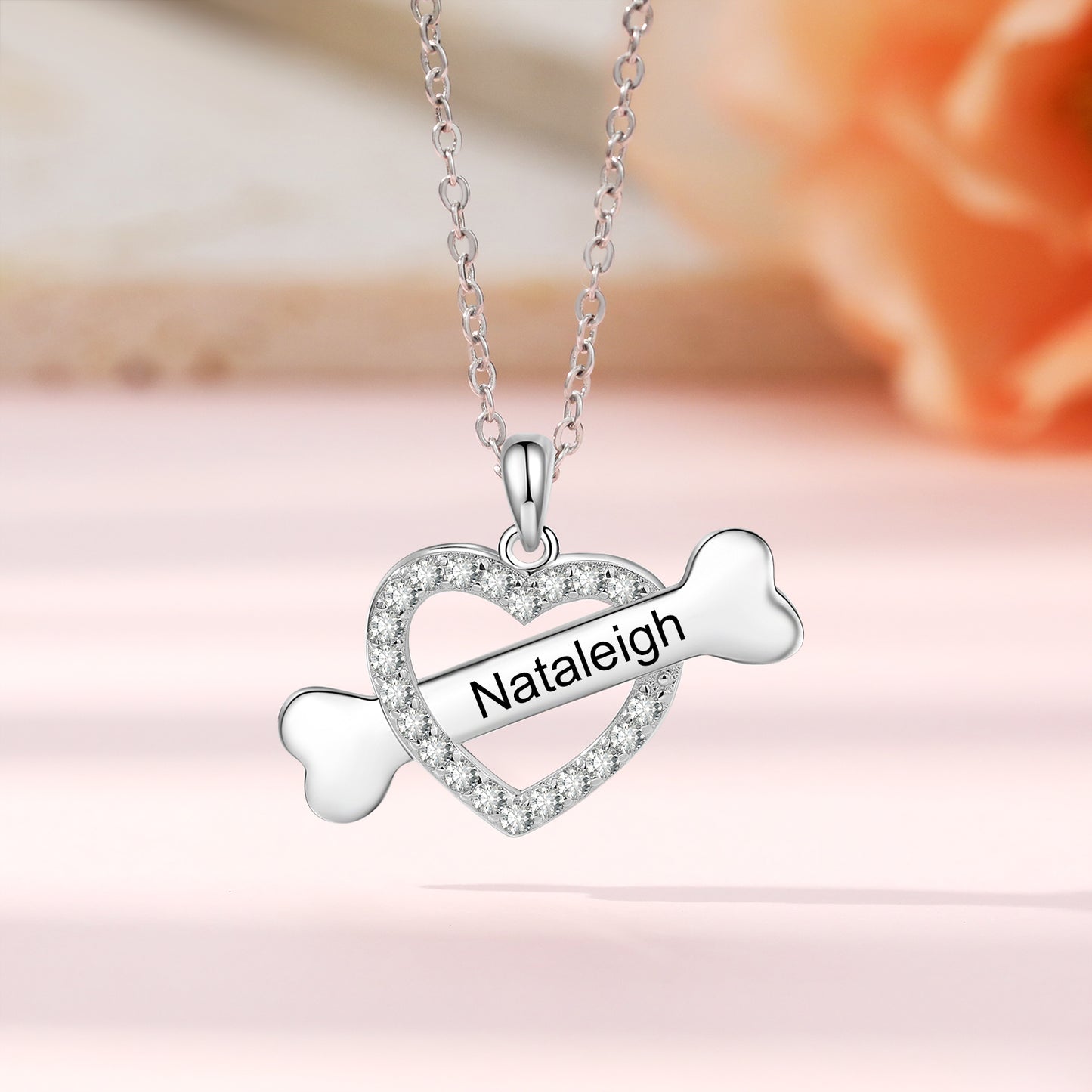 Custom Name Heart With Bone Necklace