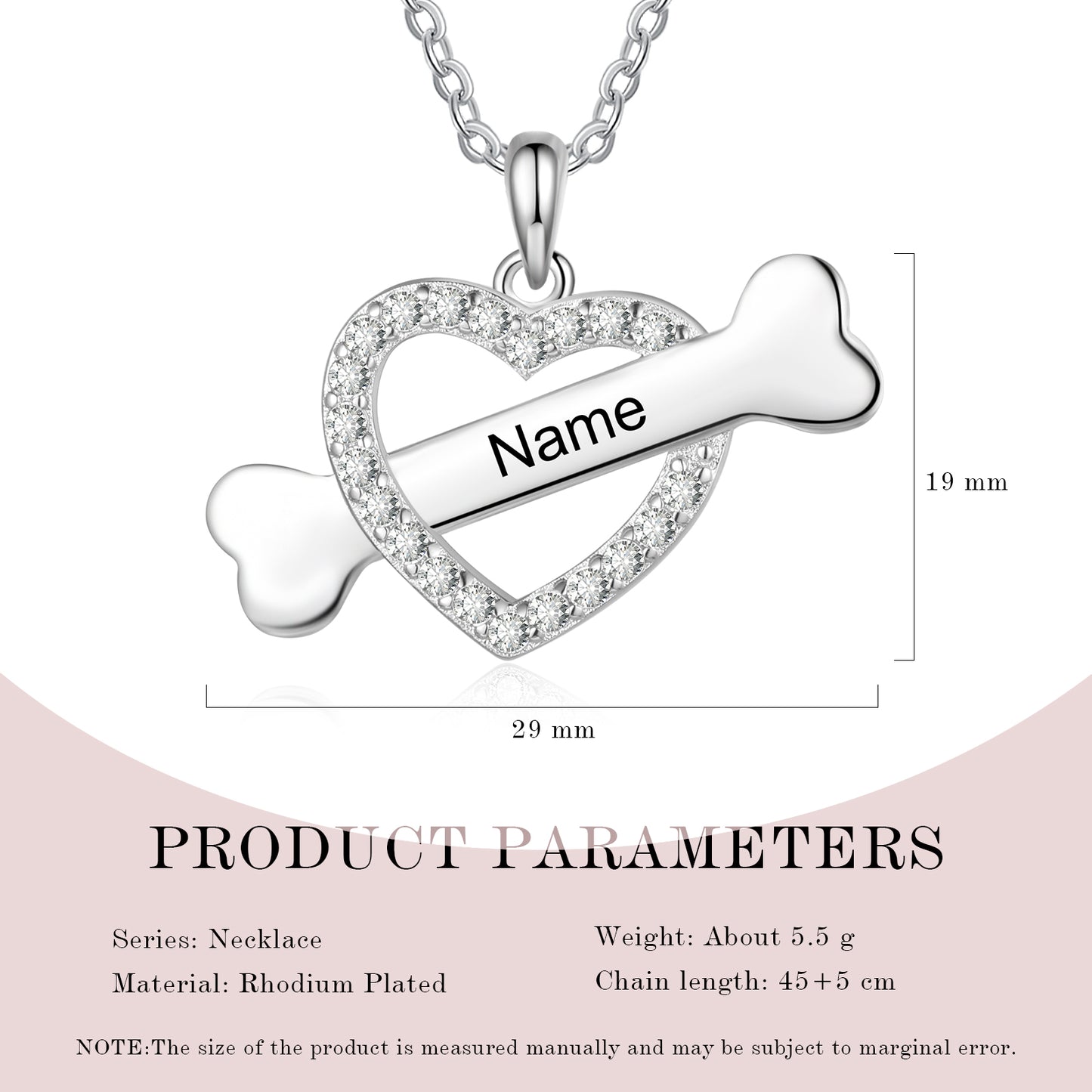 Custom Name Heart With Bone Necklace