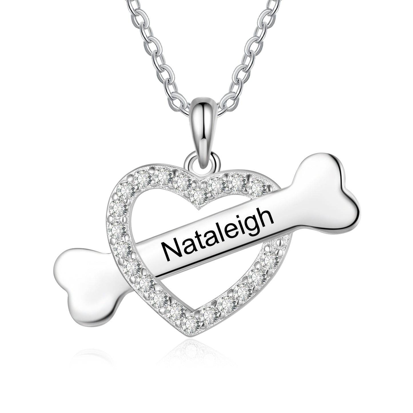 Custom Name Heart With Bone Necklace