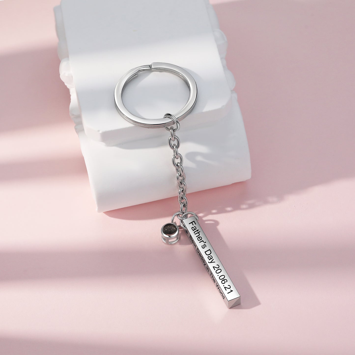 Custom Photo Projection Keychain with Vertical Bar