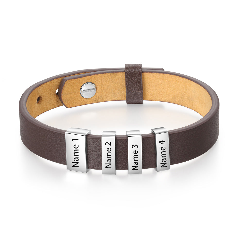 Flat Stainless Steel Leather Hand Strap Bracelet