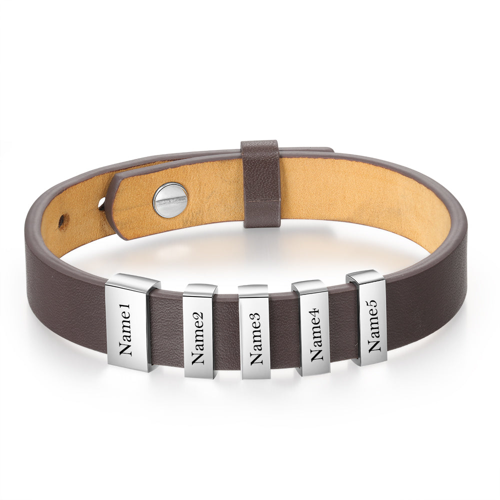 Flat Stainless Steel Leather Hand Strap Bracelet