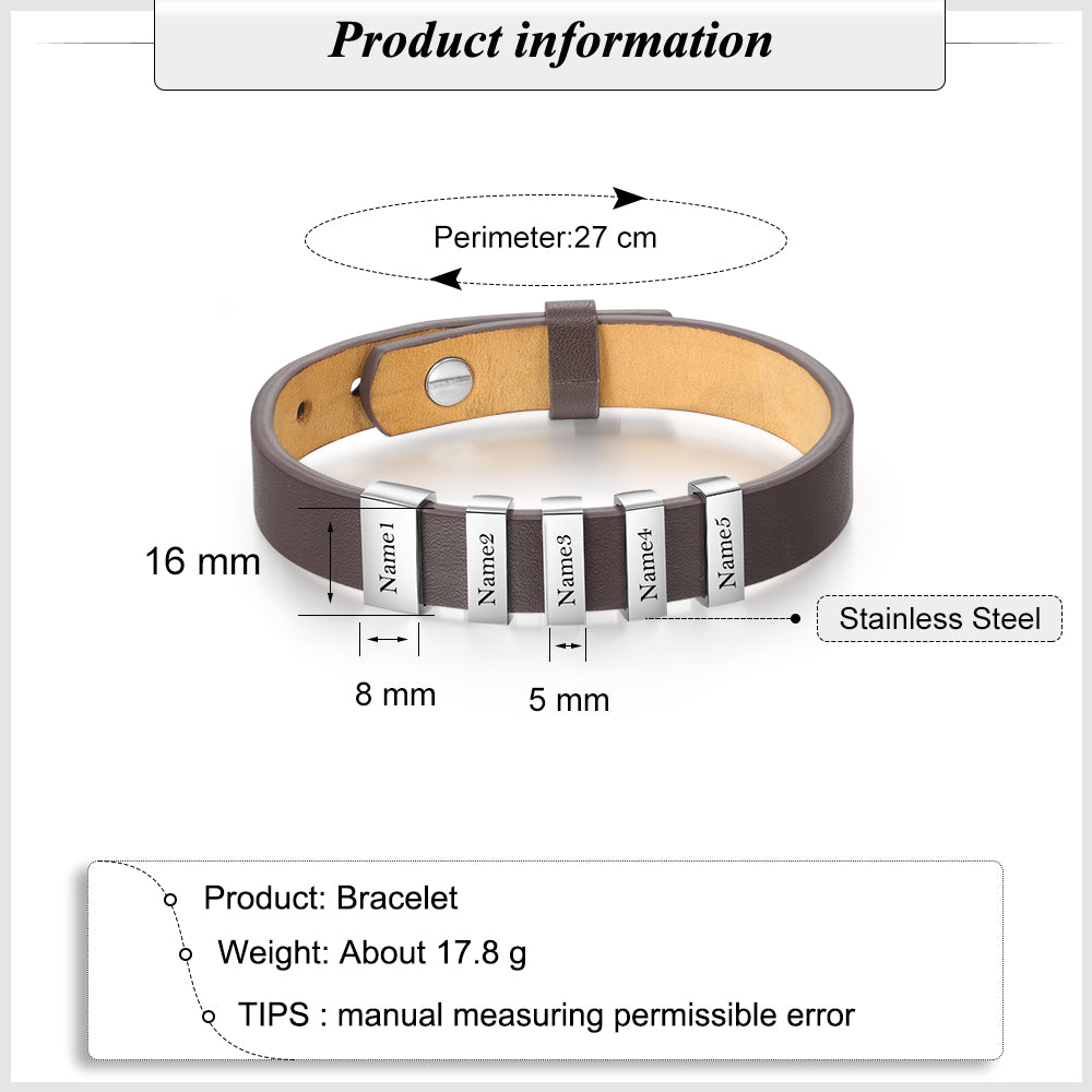 Flat Stainless Steel Leather Hand Strap Bracelet