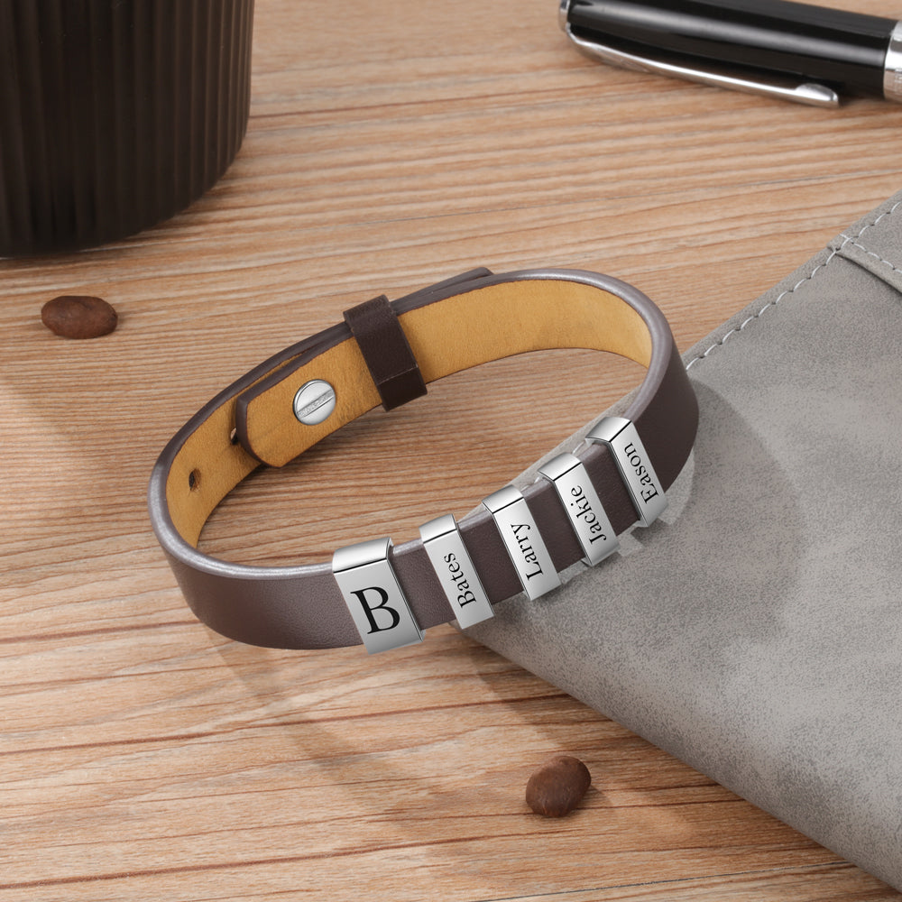 Flat Stainless Steel Leather Hand Strap Bracelet