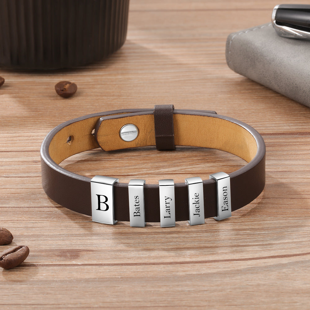 Flat Stainless Steel Leather Hand Strap Bracelet