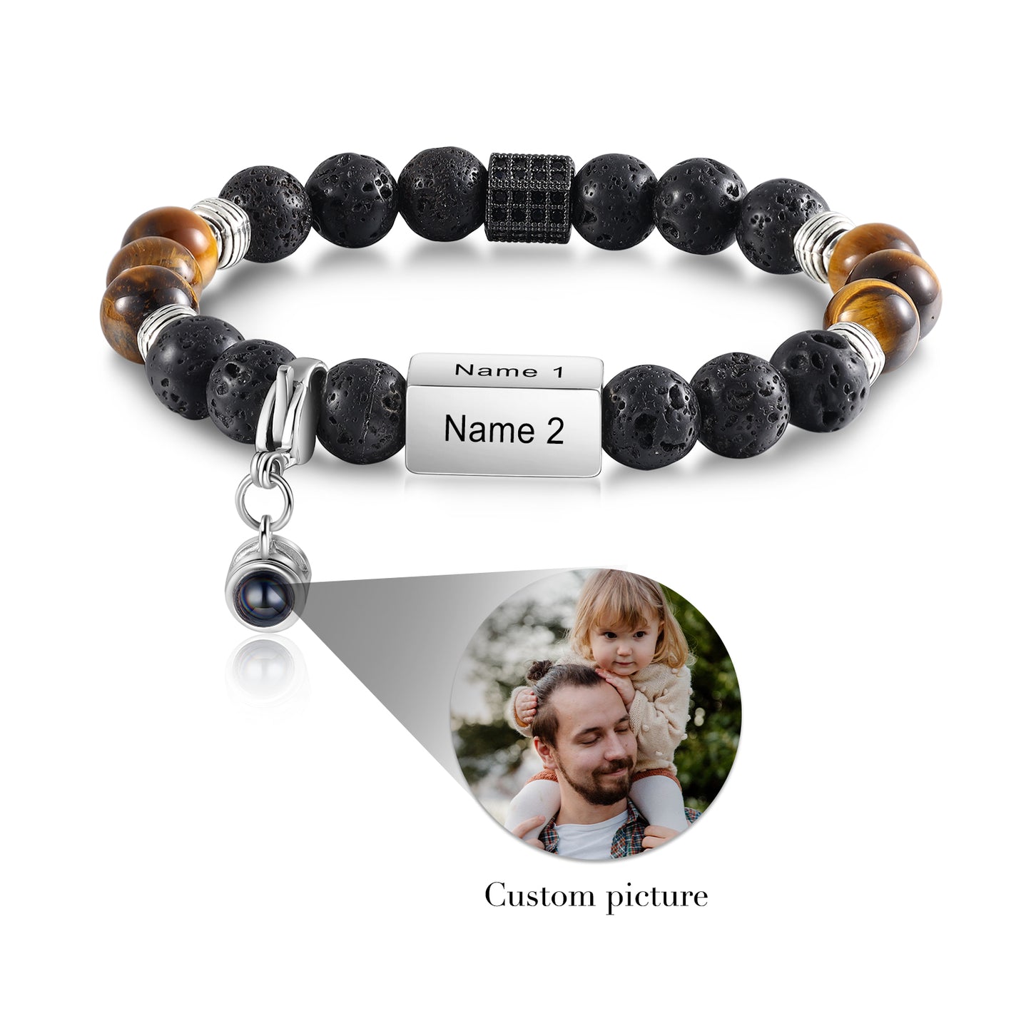 Custom Photo Projection Tiger Eye Bracelet