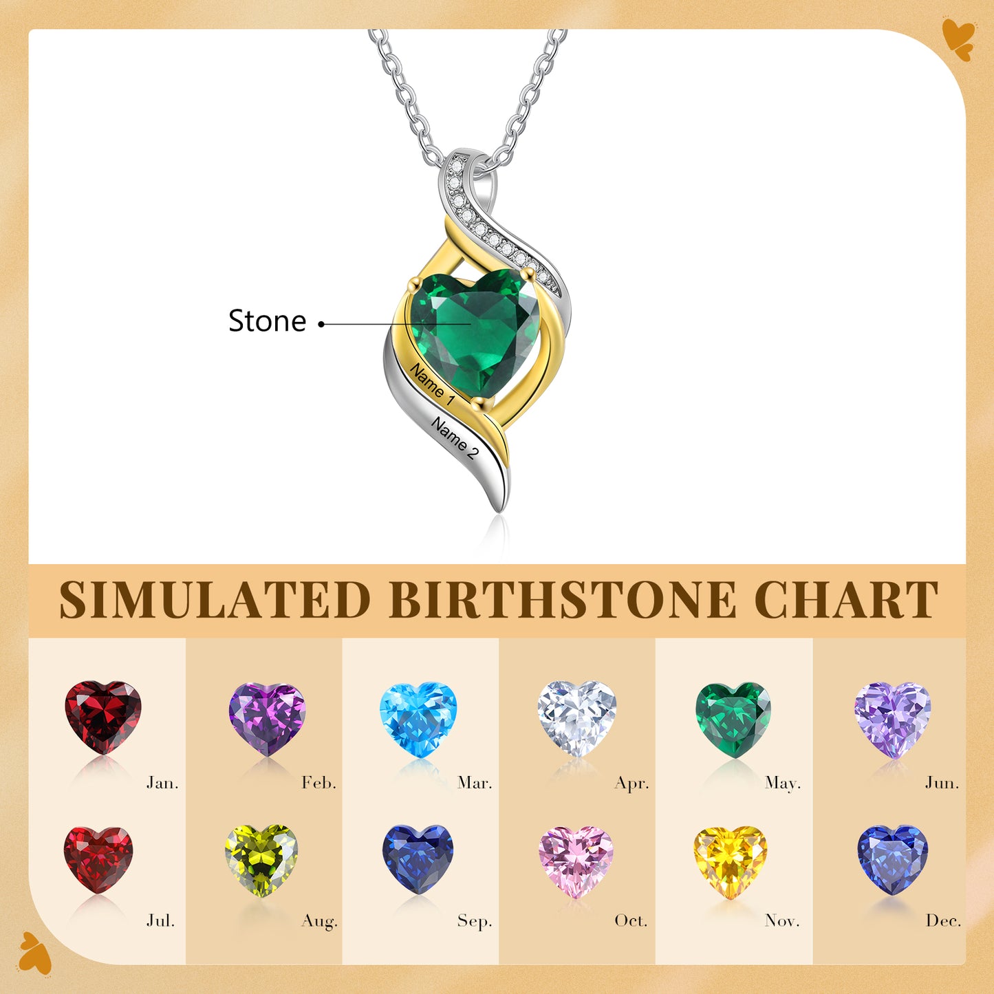 Custom Heart Birthstone Nekclace