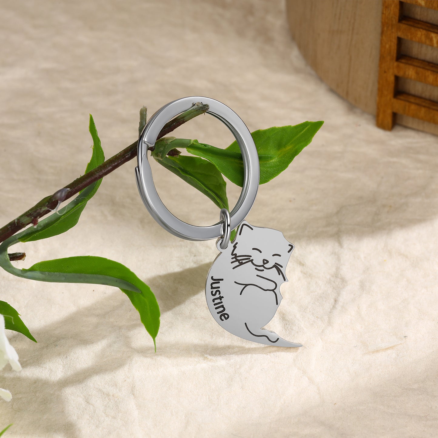 Custom Cat Shape Name Keychain