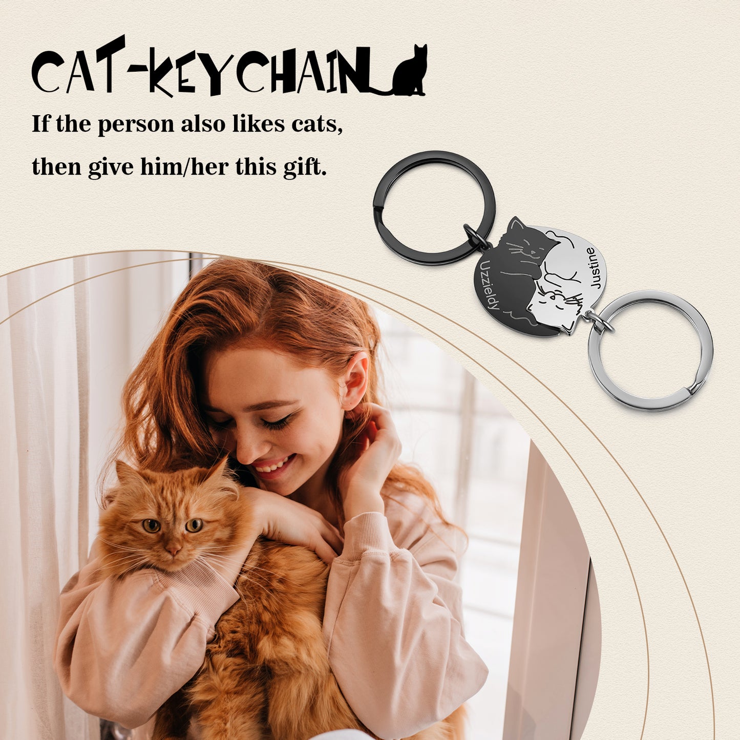 Custom Cat Shape Name Keychain