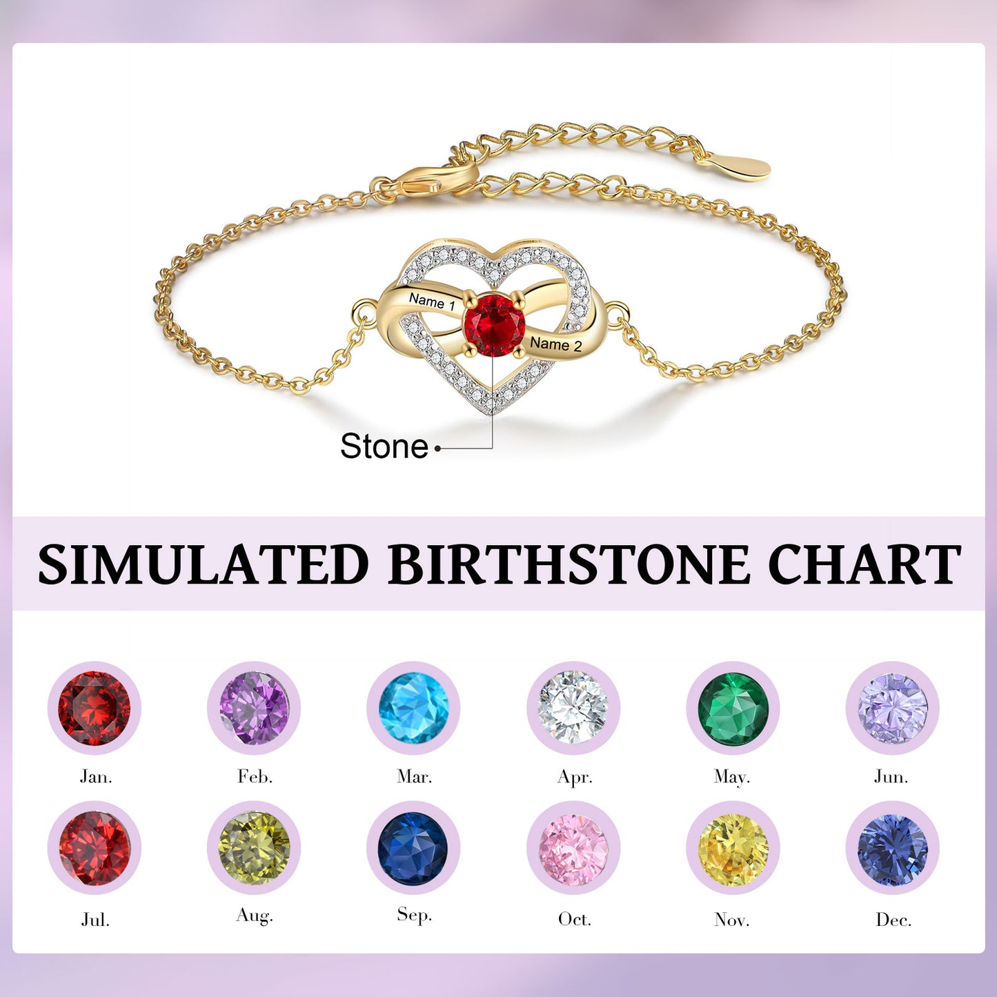 Custom Birthstone Heart Bracelet