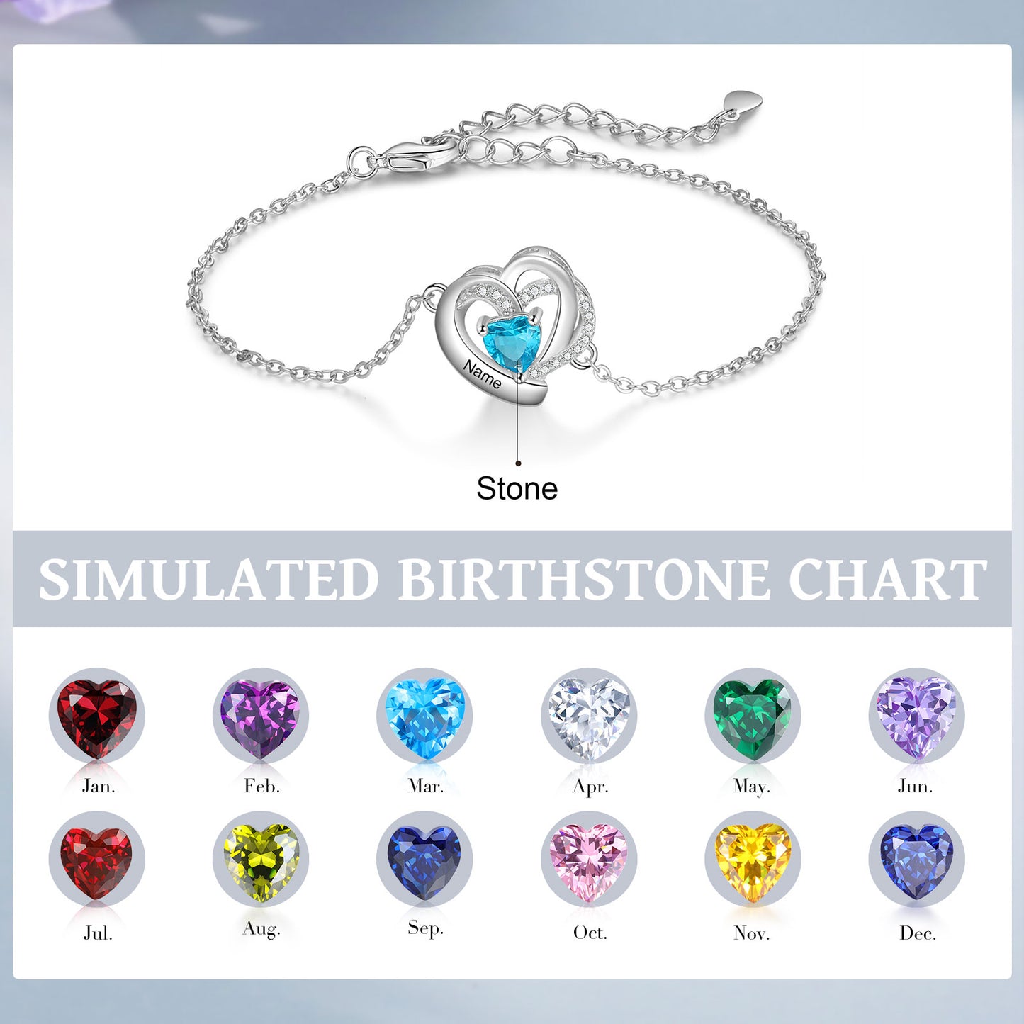 Custom Birthstone Heart Bracelet