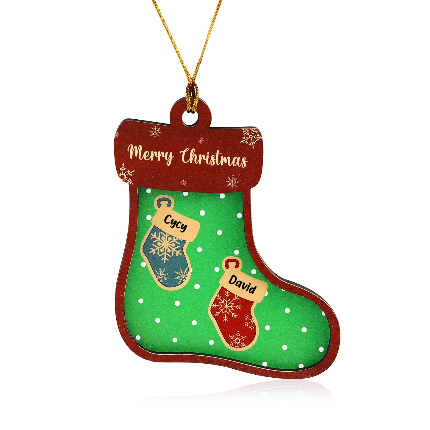 Green Sock Personalized Christmas Ornament With Engraved 2-6 Names