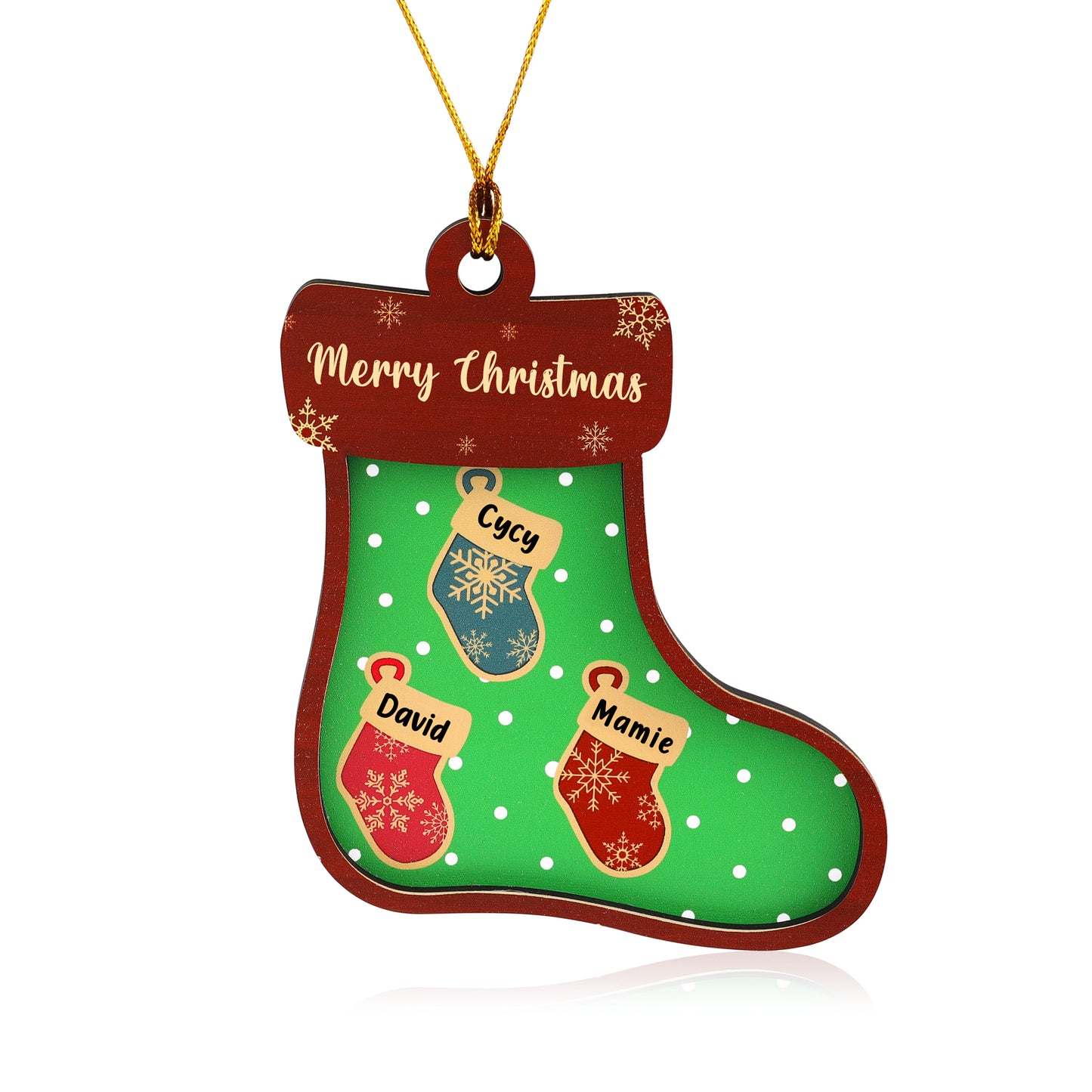 Green Sock Personalized Christmas Ornament With Engraved 2-6 Names