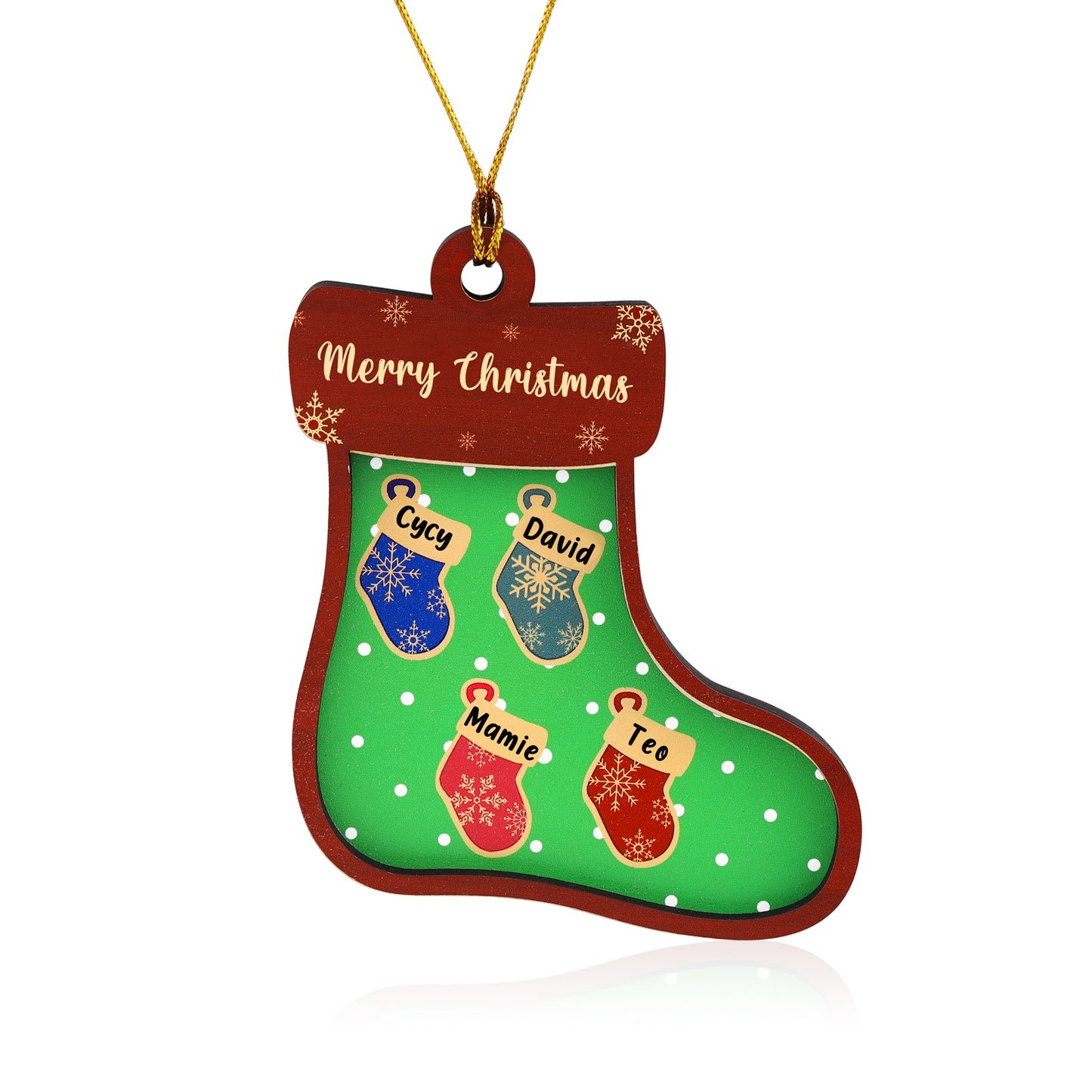 Green Sock Personalized Christmas Ornament With Engraved 2-6 Names