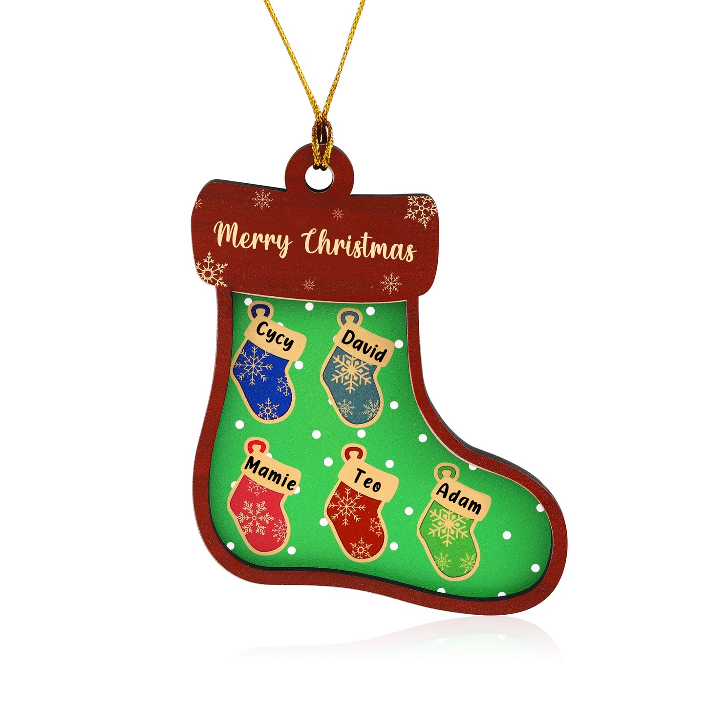 Green Sock Personalized Christmas Ornament With Engraved 2-6 Names