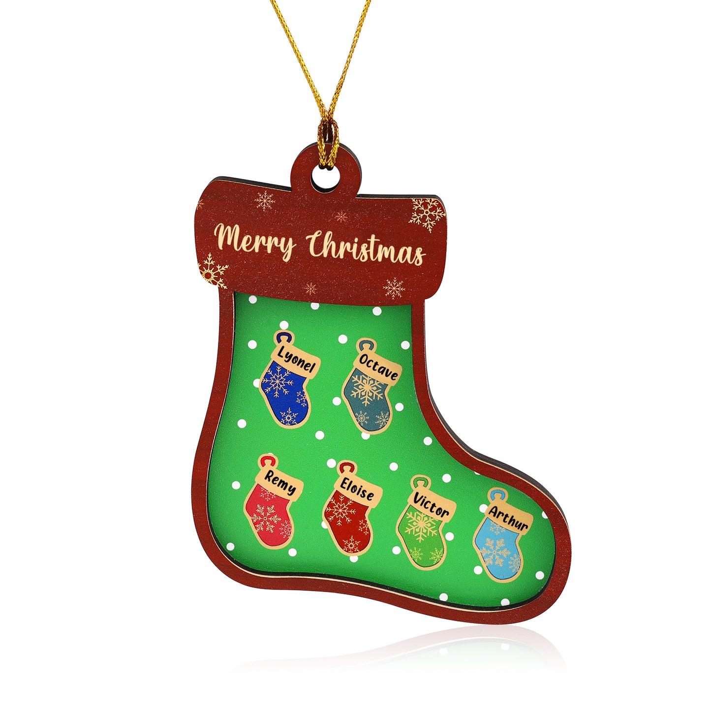 Green Sock Personalized Christmas Ornament With Engraved 2-6 Names