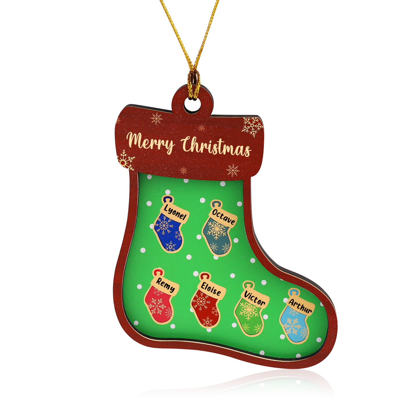 Green Sock Personalized Christmas Ornament With Engraved 2-6 Names