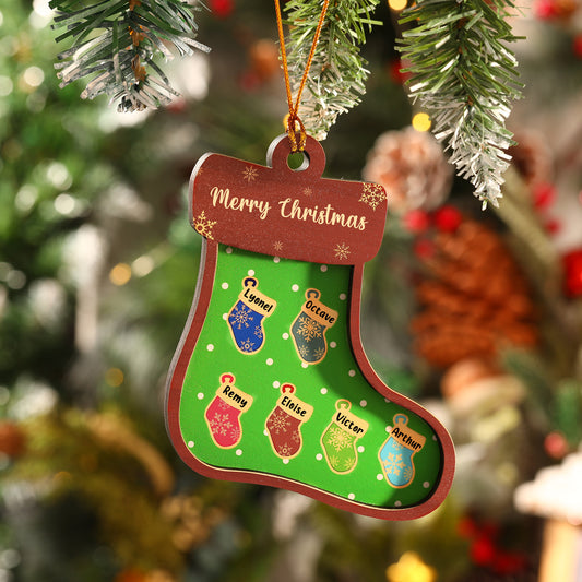 Green Sock Personalized Christmas Ornament With Engraved 2-6 Names