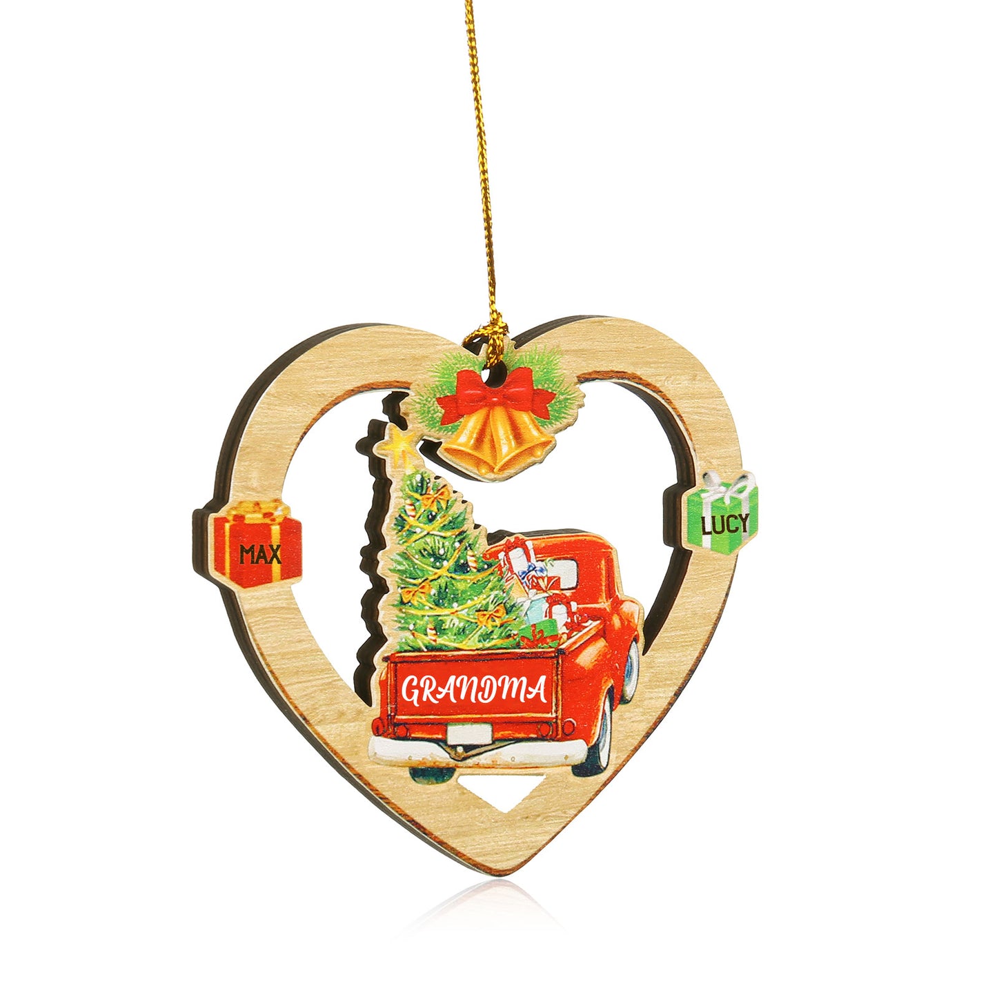 Custom Name Christmas Heart Ornament with Car