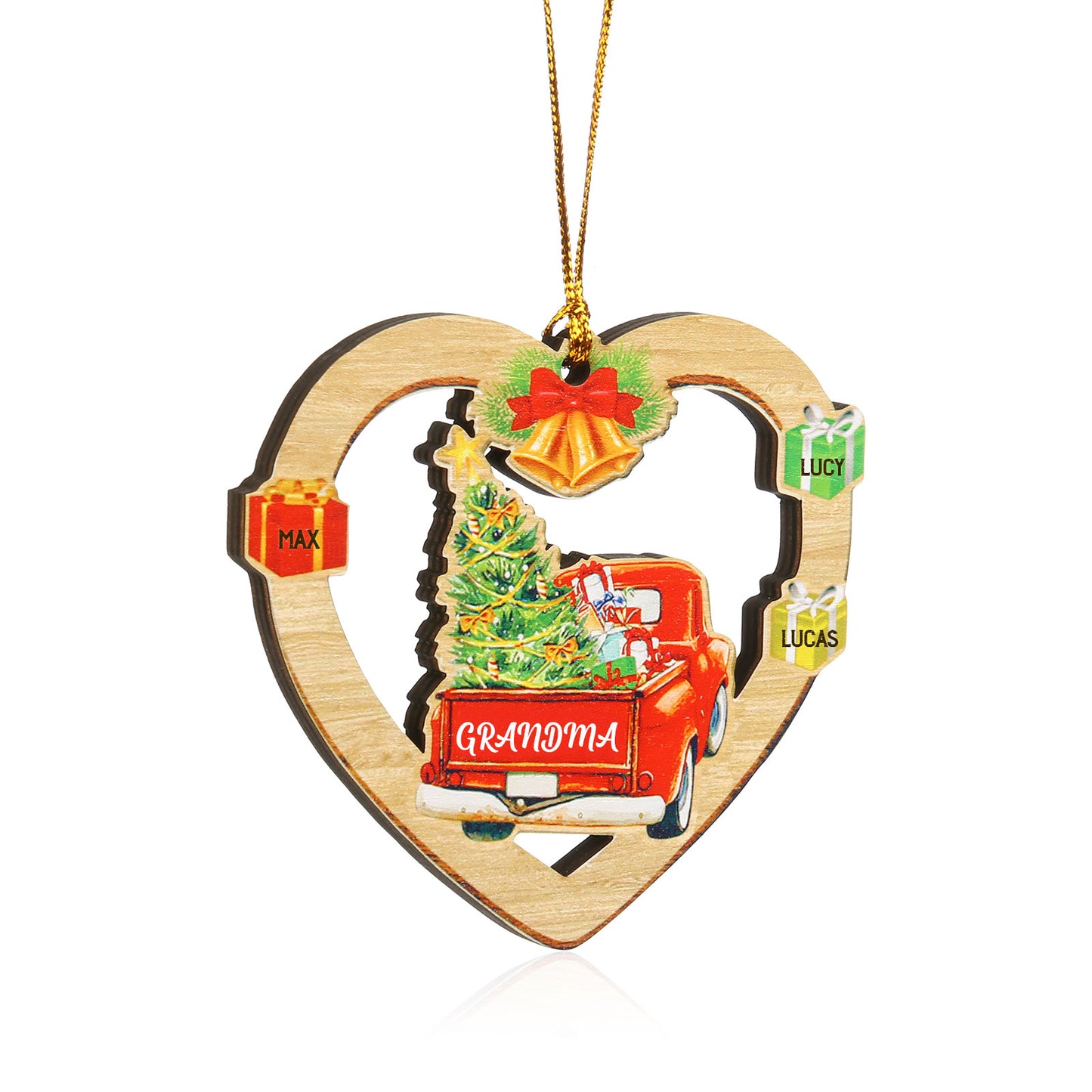 Custom Name Christmas Heart Ornament with Car