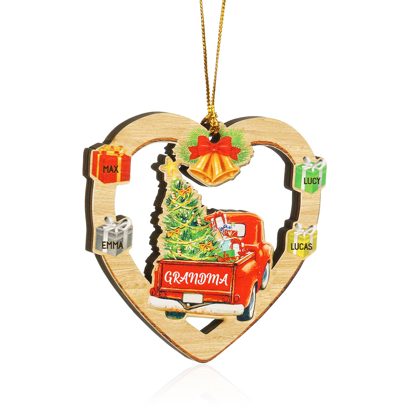 Custom Name Christmas Heart Ornament with Car