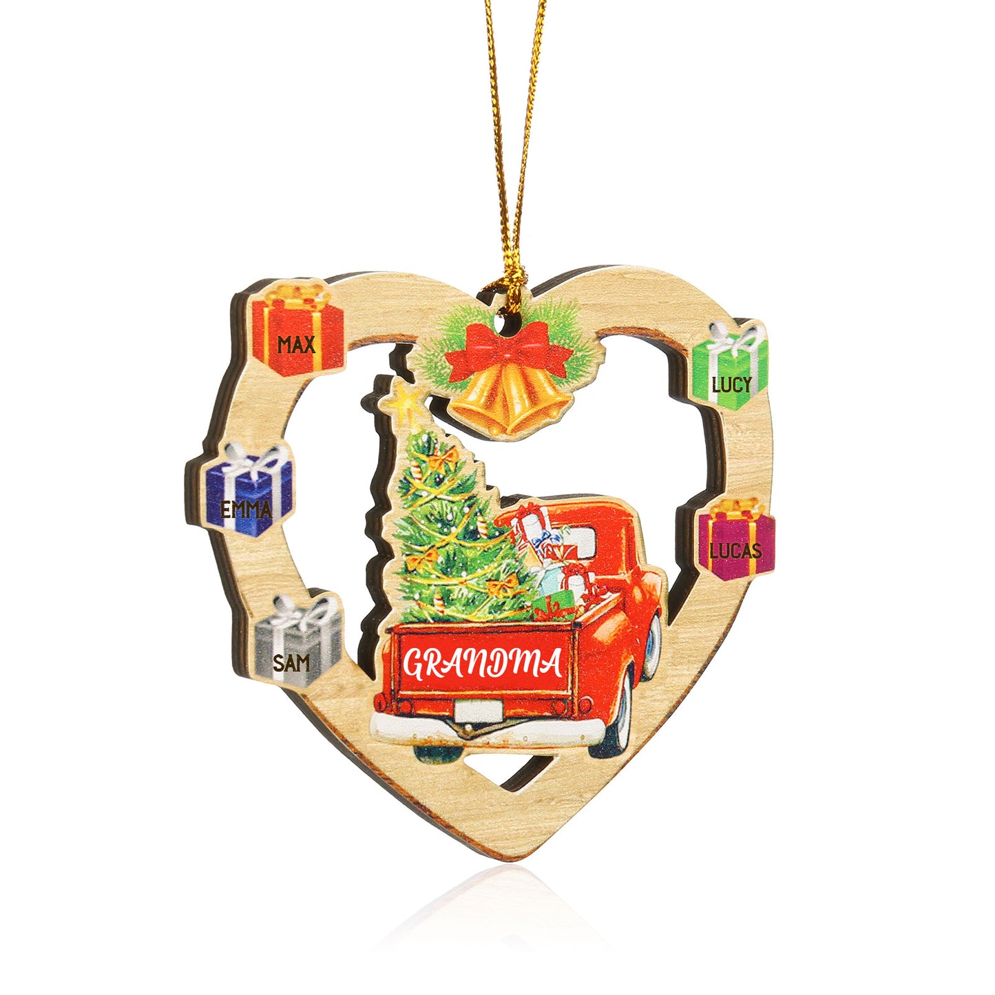 Custom Name Christmas Heart Ornament with Car