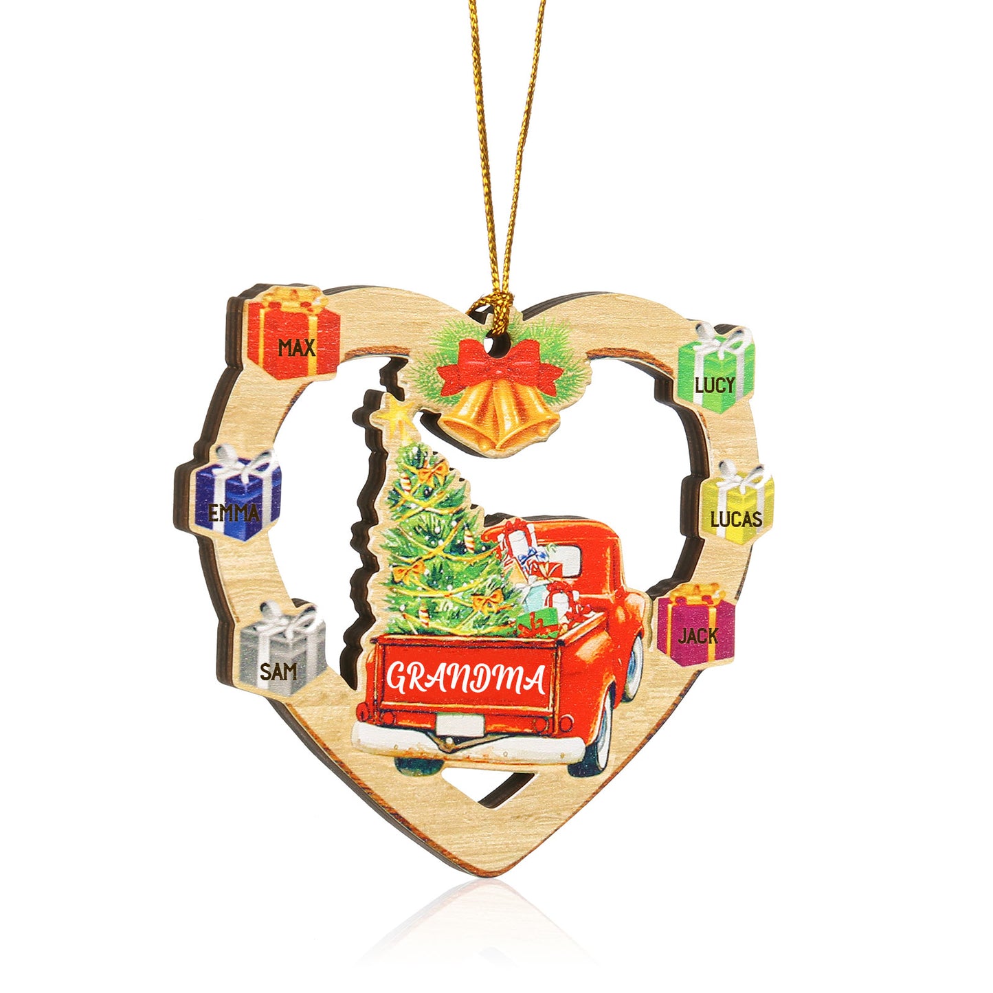 Custom Name Christmas Heart Ornament with Car