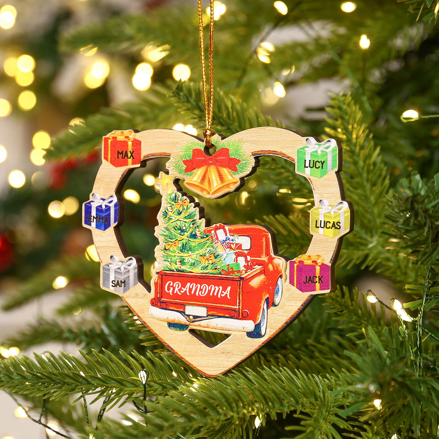 Custom Name Christmas Heart Ornament with Car